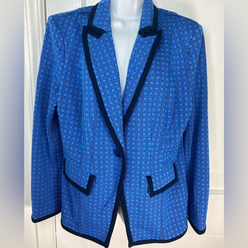 CAbi NWOT 6027 Scholarship Blue & Black Check Geometric Jacket Blazer - Picture 2 of 7